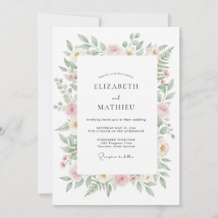 Pastel Pink Foliage Eucalyptus Wedding Invitation