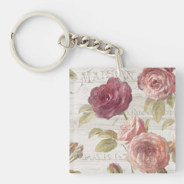 Pastel Pink French Roses Keychain (Front)