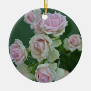 Pastel pink garden roses   ceramic ornament