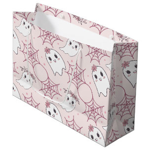 Pastel Pink Ghost Halloween Kawaii Pattern Large Gift Bag