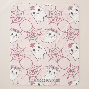 Pastel Pink Ghost Halloween Kawaii Pattern Sherpa Blanket