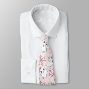 Pastel Pink Ghost Halloween Kawaii Pattern Tie