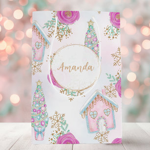 Pastel Pink Gingerbread Personalized Christmas Medium Gift Bag