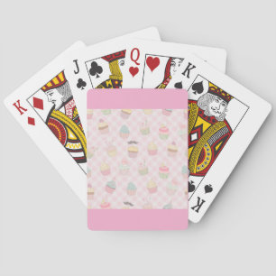 Pastel Pink Gingham Cute Cupcakes Pattern Playing Cards