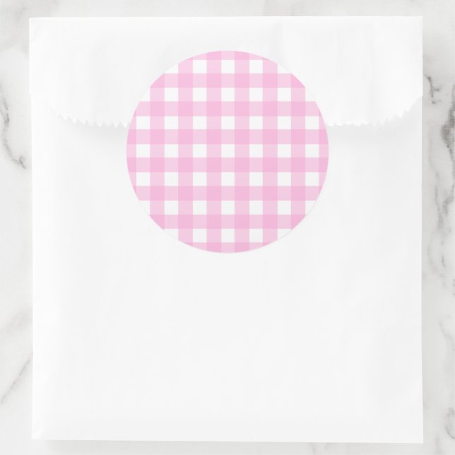 Pastel Pink Gingham Pattern Classic Round Sticker (Bag)