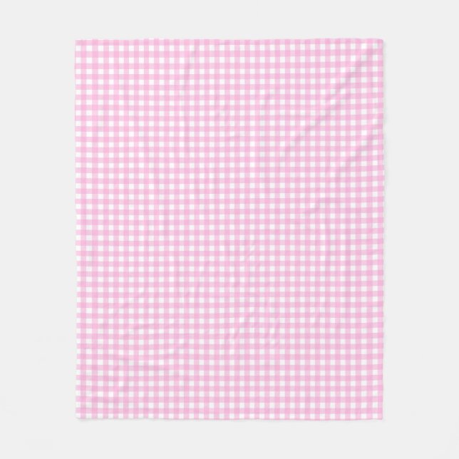 Pastel Pink Gingham Pattern Fleece Blanket (Front)