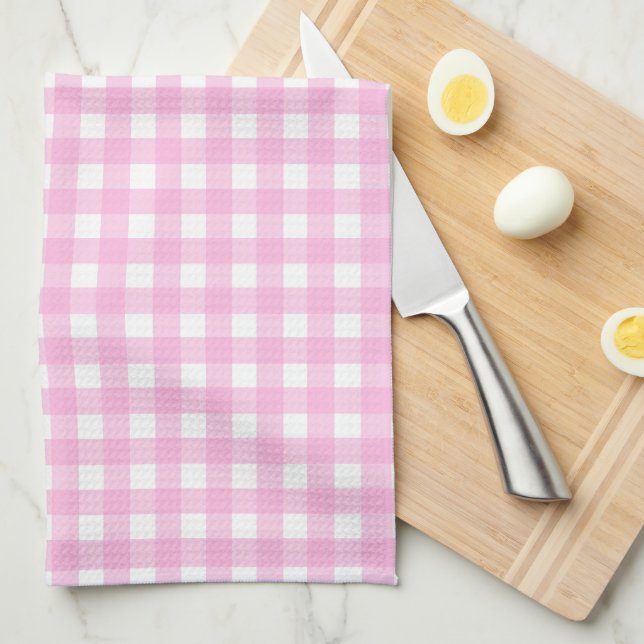 Pastel Pink Gingham Pattern Kitchen Towel (Quarter Fold)