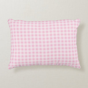 Pastel Pink Gingham Plaid Accent Pillow