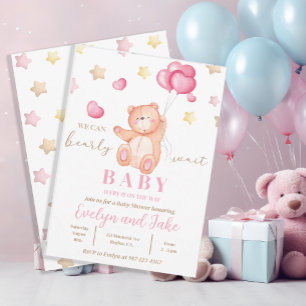Pastel Pink Girl's We Can Bearly Wait Baby Shower Invitation