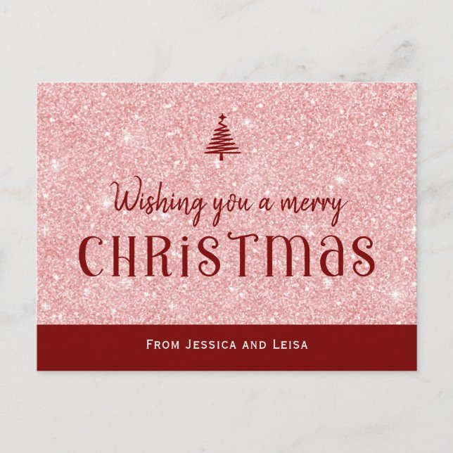 Pastel Pink glitter effect Christmas Postcard (Front)