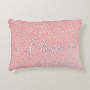 Pastel Pink Glitter Sparkle Custom Name  Accent Pillow