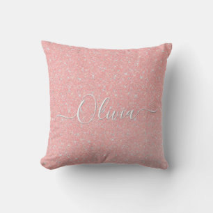 Pastel Pink Glitter Sparkle Custom Name  Throw Pillow