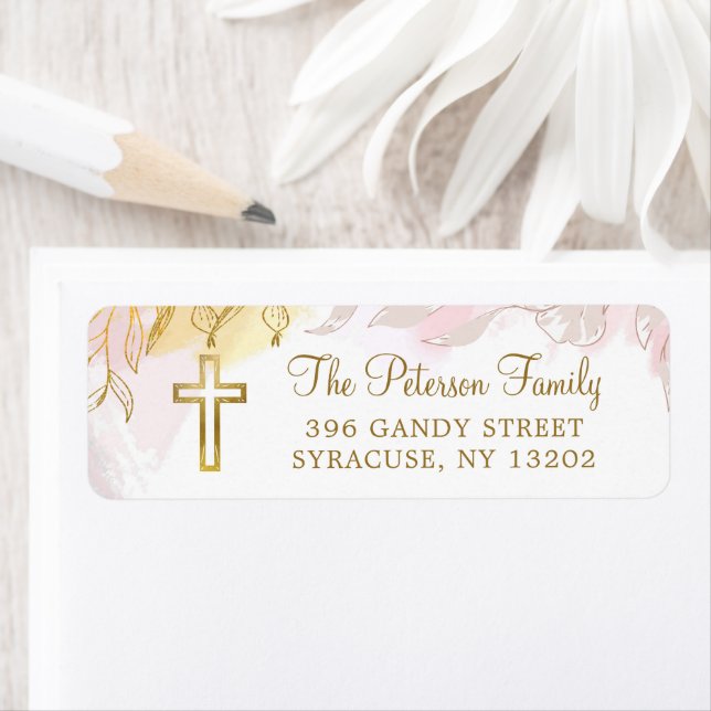 Pastel Pink Gold Floral Religious Return Address (Insitu)