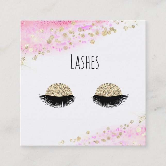 *~* Pastel Pink Gold GlitterAbstract Lashes Square Business Card (Front)