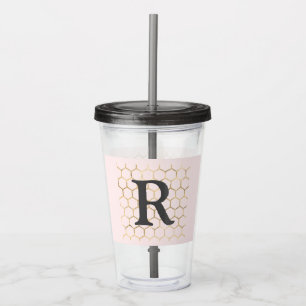 Pastel Pink Gold Hexagon Monogram Acrylic Tumbler