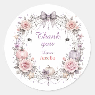 Pastel Pink Gothic Halloween Thank You Classic Round Sticker