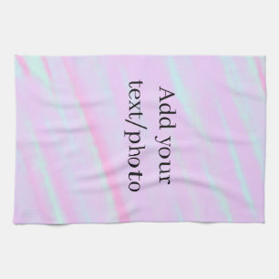 Pastel pink green add photo text watercolor retro  kitchen towel