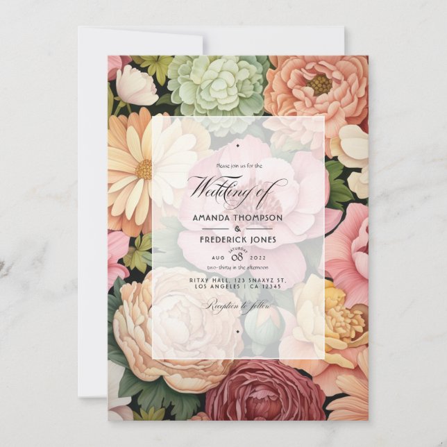 Pastel Pink, Green and Sandy Brown Spring Wedding Invitation (Front)