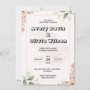 Pastel pink, green and watercolor wedding invitation