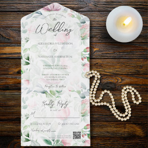 Pastel Pink & Green Country Garden QR Code All In One Invitation