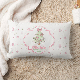 Pastel Pink Green Custom Baby 1st Christmas Lumbar Pillow