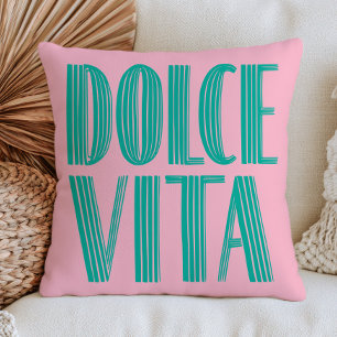 Pastel Pink& Green Dolce Vita Italian Aesthetic Throw Pillow