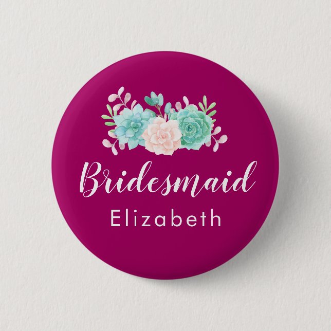 Pastel Pink & Green Floral Bouquet Bridesmaid 2 Inch Round Button (Front)