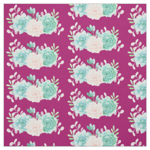 Pastel Pink & Green Floral Bouquet on Magenta Back Fabric