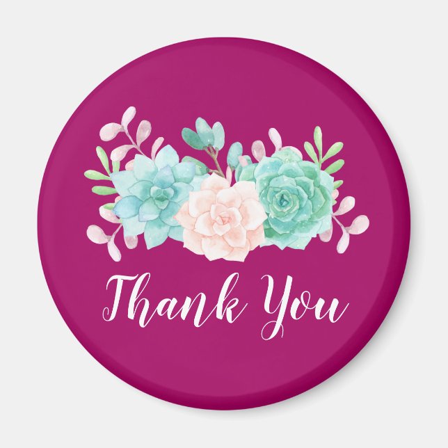 Pastel Pink & Green Floral Bouquet on Magenta Back Magnet (Front)