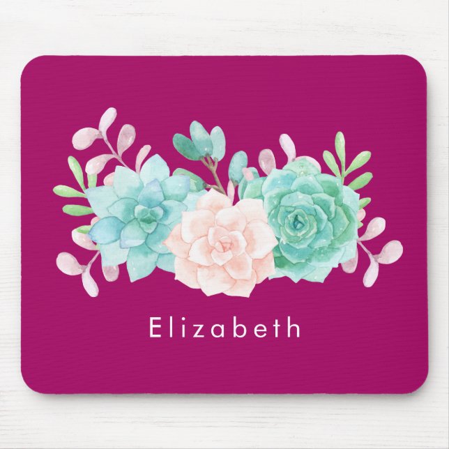 Pastel Pink & Green Floral Bouquet on Magenta Back Mouse Pad (Front)
