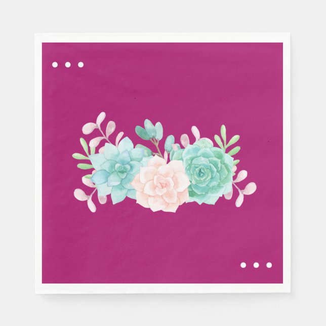 Pastel Pink & Green Floral Bouquet on Magenta Back Napkin (Front)