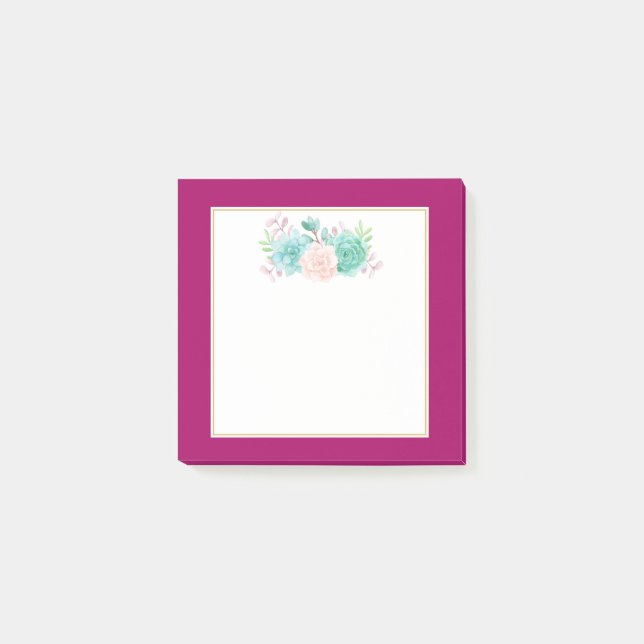 Pastel Pink & Green Floral Bouquet on Magenta Back Post-it Notes (Front)