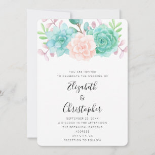 Pastel Pink & Green Floral Bouquet Wedding Invitation