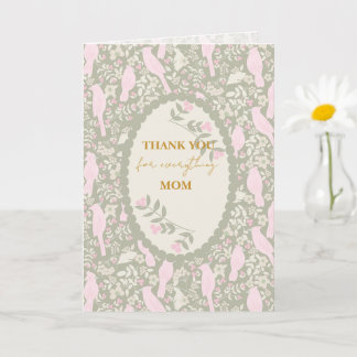 Pastel Pink &Green Granny Chic Bird Pattern Card
