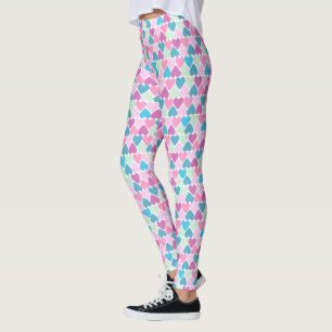 Pastel Pink Green Hearts Pattern Leggings