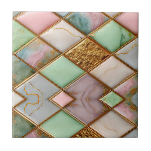 Pastel Pink Green Marble Mosaic Gold Luxury Tile