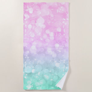 Pastel Pink & Green Modern Bokeh Faux Glitter Beach Towel