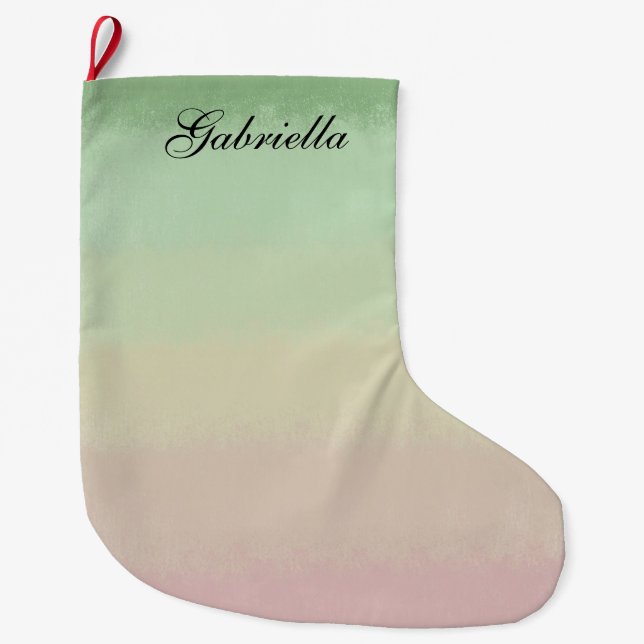 Pastel Pink Green Ombre Personalized Large Christmas Stocking (Front)
