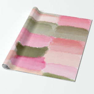 Pastel Pink Green Watercolor Art Fat Brush Stroke Wrapping Paper