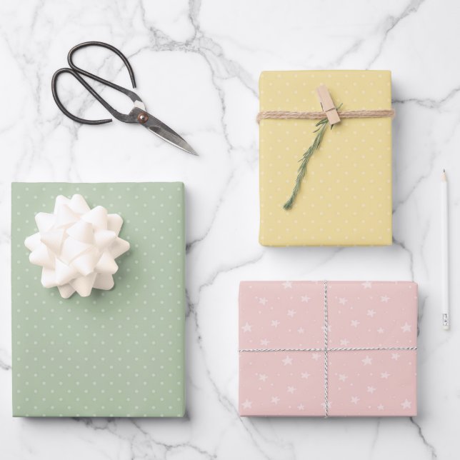Pastel Pink Green Yellow Baby Shower Wrapping Paper Sheet (Front)