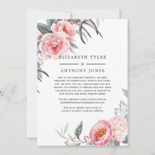 Pastel Pink & Grey Boho Floral Reduced Guest List Announcement