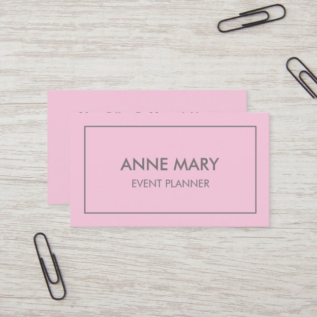 Pastel Pink Grey Grey Girly Event Planner Modern Business Card (Front/Back In Situ)