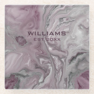 Pastel Pink Grey Marble Texture Personalized Glass Coaster