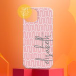 Pastel Pink Grey MCM Pattern - Big Script Name iPhone 16 Case<br><div class="desc">A trendy design with popular colours. A fun, curvy mid century modern design pattern with your name in a huge script. If your art still needs to be adjusted, click on the Customize This button. This will take you to a design area where you can move things around and even...</div>