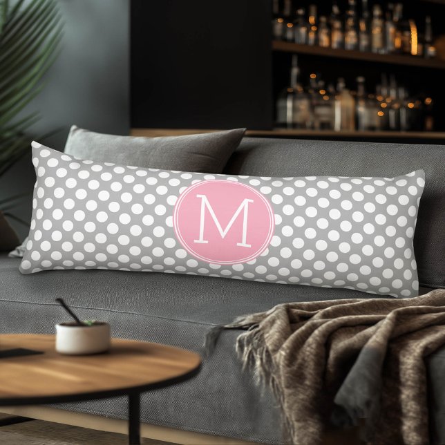 Pastel Pink & Grey Polka Dots with Custom Monogram Body Pillow (Custom Body Pillow with a Sports Theme)