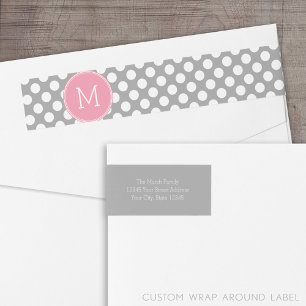 Pastel Pink & Grey Polka Dots with Custom Monogram Wrap Around Label