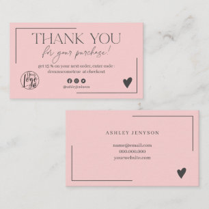 Pastel pink grey script order thank you business card