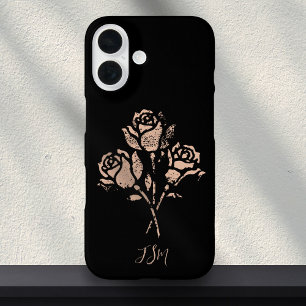 Pastel Pink Grunge Stamped Roses Initials iPhone 16 Case