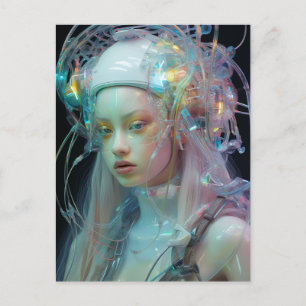 Pastel Pink Hair Sci Fi Woman Postcard