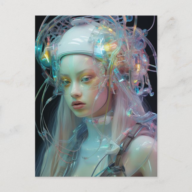 Pastel Pink Hair Sci Fi Woman Postcard (Front)